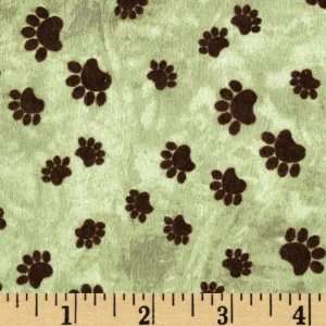  44 Wide Comfy Flannel Bear Paw Prints Wilderness Green 