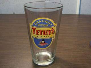 Tall Glass Tetleys Pub Ale Glass w/ picture on it  
