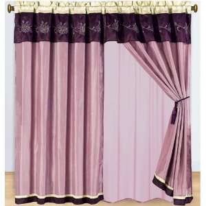  Purple Floral Embroidered Curtain Set
