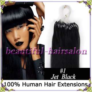 18 loop micro rings remy human hair extensions 100s #01 Jet black,0 