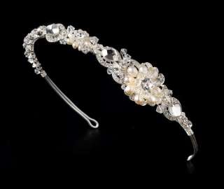 New IVORY PEARL Bridal Tiara Silver Headband prom gown wedding dress 