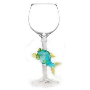  Hand Blown Blue Puffer Fish Wine Glass by Yurana Designs 