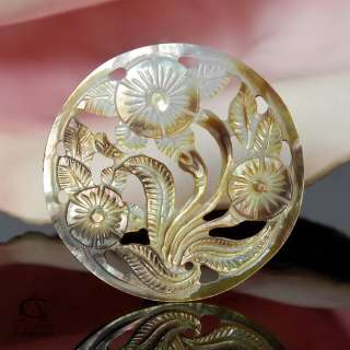 Mother of Pearl SHELL Pendant Carved Floral Design Hand carved in Bali 
