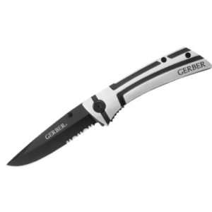   Point Part Serrated Traverse Linerlock Knife with Aluminum Handles