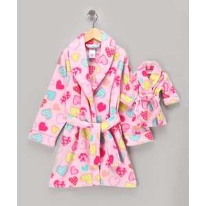   Me Heart Print Fleece Robe with Matching 18 Doll Robe size 6x Baby