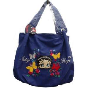 Betty Boop Licensed Shoulder Handbag With Butterflies Flowers in Blue 