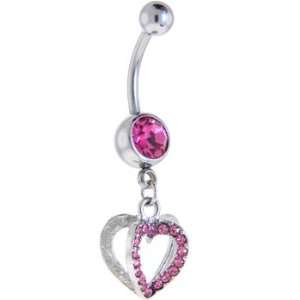  Passion Pink Gem Betwixt Heart Dangle Belly Ring Jewelry