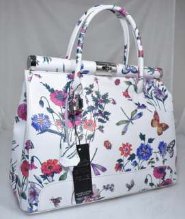 NWT Genuine leather flowers purse satchel handbag tote with strap.Made 