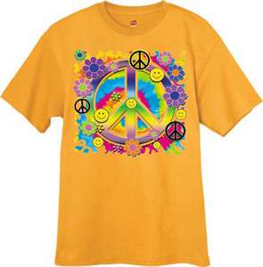 60s Tie Dye Hippie Peace Sign tee shirt YELLOW T SHIRT  