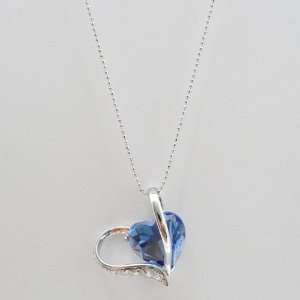  Crystals Embedded Silver Plated Blue Heart and Heart Charm 