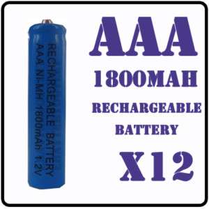 12x AAA 1800mAh 1.2V Ni MH Rechargeable battery 3A Blue  