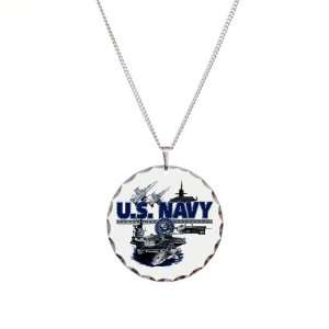   Circle Charm US Navy with Aircraft Carrier Planes Submarine and Emblem