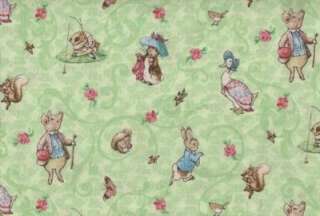 60 Beatrix Potter Peter Rabbit Micro POLAR FLEECE Fabric Green  
