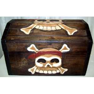  Wooden Pirate Skull Treasure Chest Storage Box Furniture 