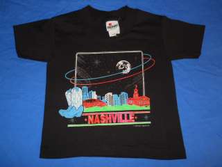 vintage NASHVILLE CITY SKYLINE NEON 90S BLACK t shirt YOUTH EXTRA 