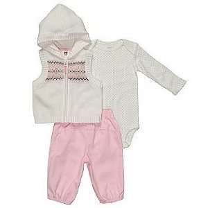   Little Collections 3 piece Hooded Sweater Vest Set Pink (9 Months