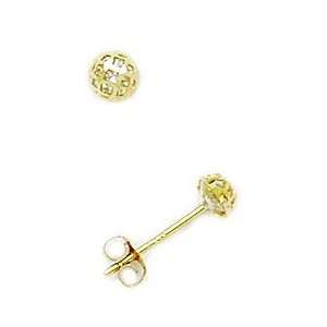 14k Yellow Gold Square Pattern Half Ball Earrings   Measures 4x4mm 