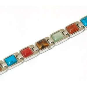    Silver Look Alloy Multi Stone Magnotherapy Bracelet Jewelry