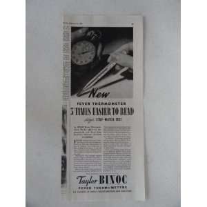 Fever Therometers. Vintage 30s print ad. black and white Illustration 