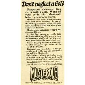 1925 Ad Musterole Ointment Illness Remedy Medicine Health Mustard Oil 