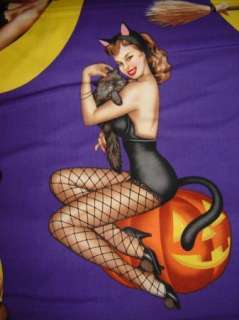 Fabric Henry BEWITCHED 50s retro Halloween Pinup PURPLE  