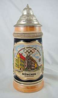 Vintage 1972 Munich Olympic Lidded Lustre Beer Stein Germany 