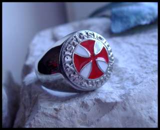 AJS © KNIGHTS TEMPLAR SILVER RING SURGICAL STEEL  D65  