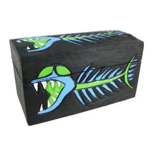  Blue / Green Bone Fish Wooden Trinket / Treasure Box