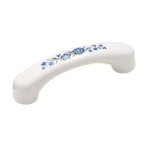  Allison 3 in. Drawer Pull in White & Blue Floral Finish 
