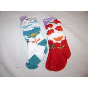 2 Sets Colorful Girls Socks with Matching Hair Bowssize 6 
