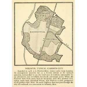  1932 Print Welwyn Garden Hertfordshire London Railroad England Map 