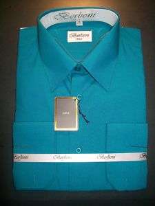 TEAL color Mens French convertible Cuffs Dress Shirt   