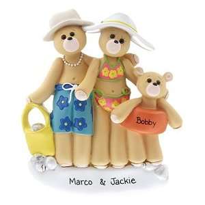  Personalized Beach Bear Family of 3 Christmas Ornament 