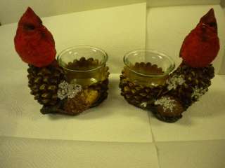 Set of 2 Cardinal Tea Light Candle Holders Capture the Holiday Spirit 