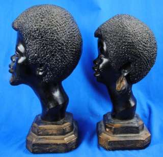 Vintage Man & Women Bust Statues 1960s African American Black Power 