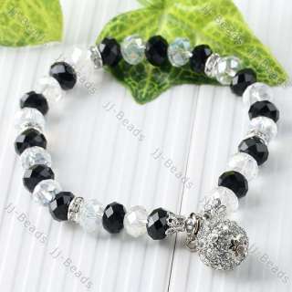 Faceted Clear Black Crystal Glass Dangle Disco Ball Bead Stretch Women 