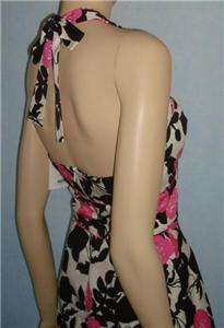 NWT JENNIFER REALE Pink Black White Floral Halter Dress Sz 4 S Small 