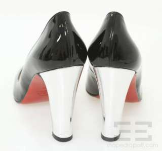 Christian Louboutin Black Patent Leather & Silver Mirrored Heels Size 