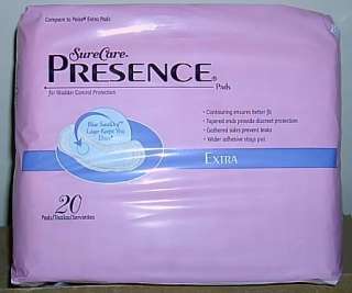 LOT 120 SURE CARE PRESENCE EXTRA PADS BLADDER CONTROL  