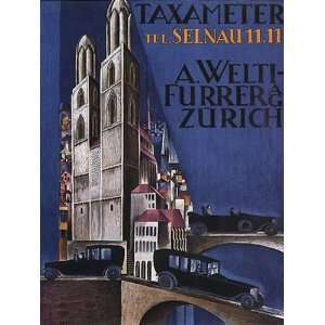  TAXAMETER TAXI ZURICH GERMAN SMALL VINTAGE POSTER REPRO 