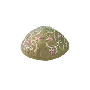   Gold Machine Embroidered Kippah with Floral Design 