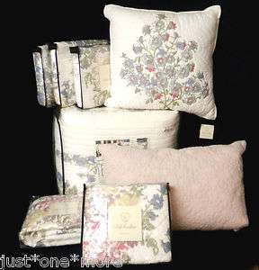 BLOOMSBURY FLORAL BLUE PINK 8pc KING QUILT SET w/PILLOWS *NEW* Noble 
