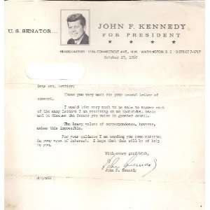  Senator John F. Kennedy for President (1960) Signed 