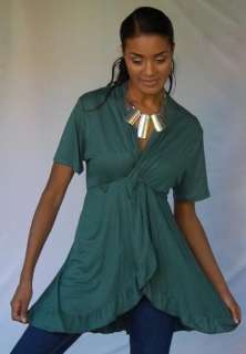 V323S TEAL/BLOUSE TOP CROSS OVER RUFFLED JER M L 1X 2X  