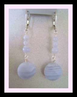 Blue Lace Agate Lever Back Earrings Sterling Silver  