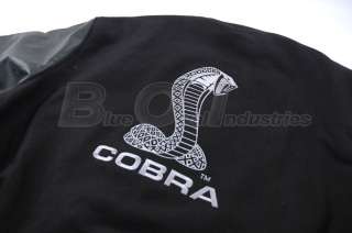 Ford Mustang Cobra Snake Black Wool Leather Letterman Varsity Jacket 