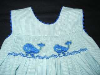 Girls Castles and Crowns Blue smocked whale EASTER DRESS 12 months 