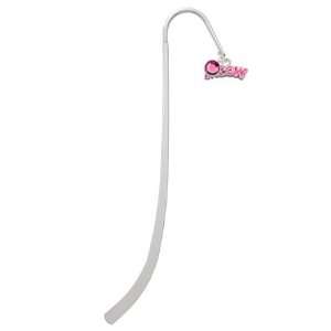   Silver Plated Charm Bookmark with Pink Swarovski Drop