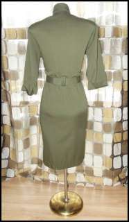 Vintage 80s 50s ARMY Epaulette Bombshell Wiggle Dress Green Military M 
