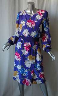 VALENTINO Vibrant *VINTAGE* Floral SILK Colorful Long Sleeve Dress 10 